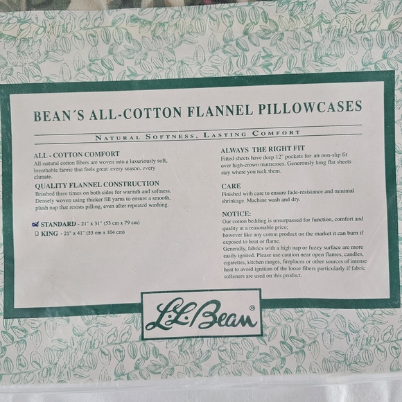 L.L.Bean All Cotton SOFT Flannel Pillowcases 1995 New in Pkg WILDWOOD Portugal - Picture 6 of 12